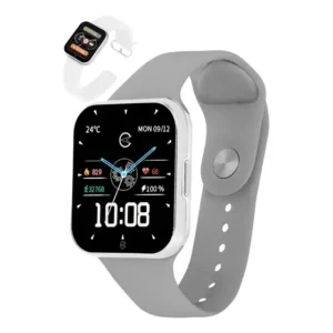 Relogio Champion Smartwatch C066 Cinza E Branca 2 Pulseiras Branco Lisa Esportiva Cinza Prateado