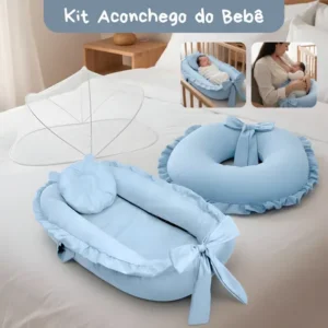 Kit Ninho Redutor E Almofada Amamentação E Mosquiteiro Evf Enxovais Azul Claro