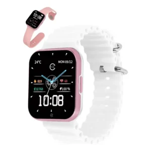 Relógio Smartwatch Championseries 2 Silicone 2 Pulseiras Branco Lisa Esportiva Rosa-claro