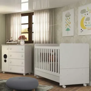 Quarto Infantil Com Berço E Cômoda Pimpolho Multimóveis Bco Branco
