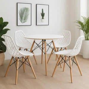 Mesa Redonda Eames 90cm + 4 Cadeiras Kaila Dsw La Mobilia