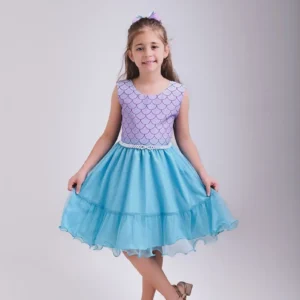 Vestido Fundo Do Mar Infantil Temático Pequena Sereia Ariel
