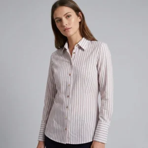 Camisa Dudalina Slim Fit Listrado Ou26 Rosa Feminino