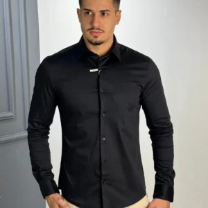 Camisa Calvin Klein Slim Ml Básica Algodão Poliamida Preta