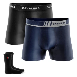 Kit 2 Cuecas Boxer Cavalera Sem Costura Box + 1 Par De Meias