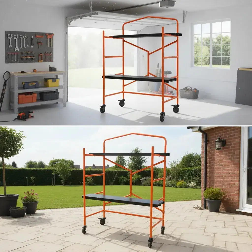 Mini Andaime Dobravel Cavalete Portátil Aço 2 Plataformas Movel 250kg Construção Ferro para Obra - Imagem 2