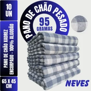 Kit C/ 10un Pano De Chão Encorpado Xadrez Grande - Neves - Pesado 95g 45x65cm