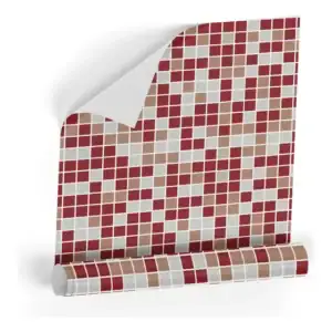 Papel De Parede Adesivo Azulejo Pastilhas Vermelha 2,5m