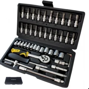 Kit Chave Catraca Canhão Bomder 1/4" 46 Peças Aço Carbono Prateado