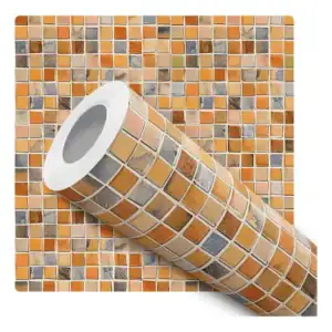Papel De Parede Adesivo Pastilha Marrom Azulejo Laranja 10m