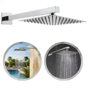 Ducha Chuveiro fria 30x30 Piscina Área Externa Interna e Banheiros 100% Metal Aço Inoxidável Braço de 40cm - SOFTINOX