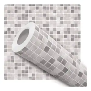 Papel Parede Azulejo Cozinha Pastilha Cinza Prata Lavável 3m