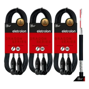 Kit 3 Cabo De Microfone Balanceado Xlr Macho X Xlr Femea 5m