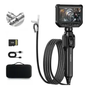 Endoscópio Industrial Articulado Bidirecional Profissional, Tela 4.3" Full HD 1080p, Câmera 8mm Rotacionável para Inspeção Automotiva, Motor e Tubulação, Acessório Completo com Cartão 32GB Incluso