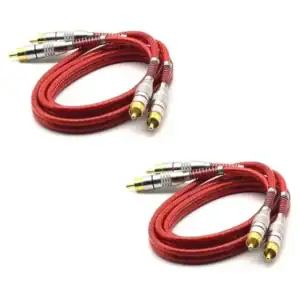 Kit 2 Cabos RCA 1m Blindado Vermelho Banhados a Ouro Som Automotivo