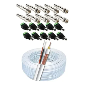 Kit Instalação 10 Câmeras Segurança Cabo Coaxial Fino 100m BNC P4