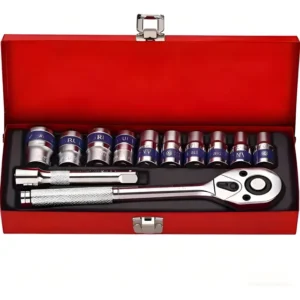 Jogo Kit Soquetes Sextavado 8mm A 24mm 1/2 Catraca 12 Peças Vermelho