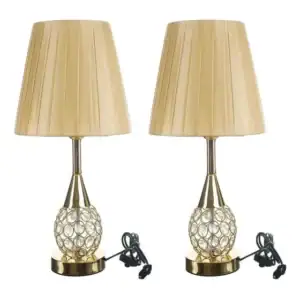 Kit 2 Abajur Luminária Mesa Quarto Sala Criado Mudo Cristal 42cm Luxo Conceito Dourado Gold Tippi