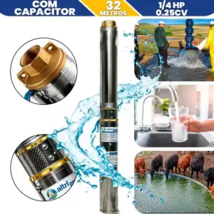 Bomba Submersa Caneta Palito 1/4HP Poço Artesiano Cisterna 0,25CV Monofásica 32m Cisterna Cacimba