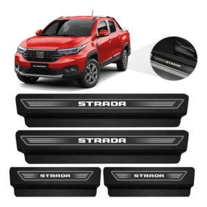 Soleira De Porta Protetora Fiat Strada Kit Preto 8pç