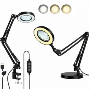Luminária Ring Light com Base e Garra TheVisionaries Lupa Embutida Luz Led Mesa Bancada Lash Designer Esteticista Manicure Extensionista Cílios