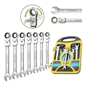 Chave Combinada Catraca Jogo Chaves 7pcs Cabeça Móvel 8-19mm Cor Prateado