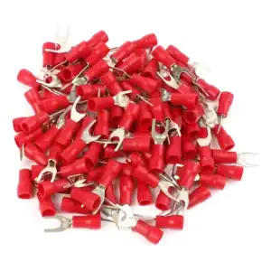 Kit 100 Terminais Forquilha Isolado Crimper Vermelho M4 0,25-1,6mm Elétrico XLR