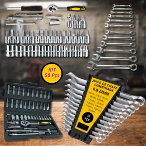 Kit Ferramentas Chaves Combinadas Jogo De Chave Soquete Jogo Completo 58 Peças Ferramentas Profissional