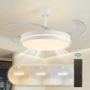 Ventilador de teto com luz LED, ventilador de teto retrátil, Luminária de teto LED，30W, brilho ajustável, seis velocidades ajustáveis, controle remoto, adequado para quartos e salas de estar
