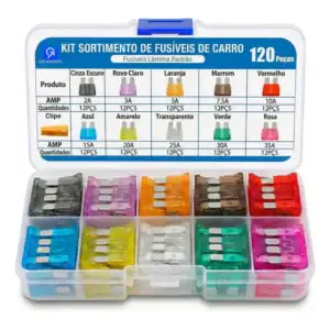 Kit Mini Fusível Lâmina Automotivo 12V 120 Peças Sortido Universal Carro Moto Amperagens 5A 10A 15A 20A 25A 30A Proteção Elétrica Veicular Caixa Organizadora IGS Imports