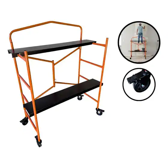 Mini Andaime Dobravel Cavalete Portátil Aço 2 Plataformas Movel 250kg Construção Ferro para Obra