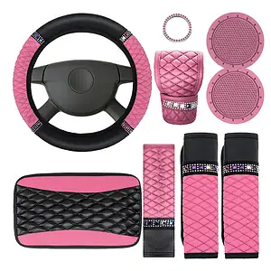 Kit De Volante De Carro E Acessórios De Interior Em Couro De