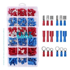 Kit 400 Terminais Conectores Elétricos Pré-Isolados Variados Olhal Garfo Faston Luva Bullet Macho E Fêmea Para Fio E Cabos Caixa Organizadora Flatshop KC400