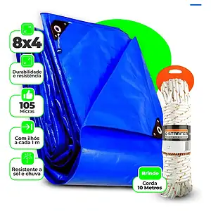 Lona Azul Impermeável 8x4m Polietileno Starfer + Corda Polipropileno 10m