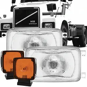 Conjunto de faróis e luzes de caminhão para veículos comerciais.