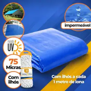 Lona 5x4m Mts Plastica Impermeável Azul Carreteiro Multi Uso Com 10m De Corda Uv Polietileno