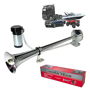 Buzina Marítima Cromada 45cm 12v Com Compressor Caminhão