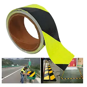 Fita Adesiva Refletiva BOMD Amarelo Preto 5m x 5cm Uso Sinalização