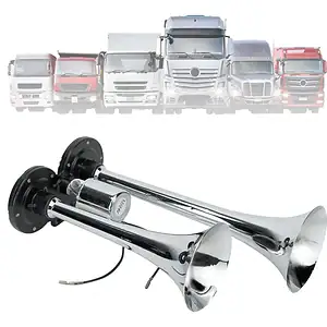 Buzina A Ar 2 Dupla Cromada Caminhão 12v 24v Marítima Metal