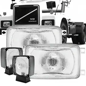 Faróis de caminhão e acessórios de iluminação para veículos comerciais.