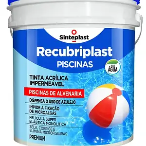 Tinta Piscina Impermeabilizante Azul Base Água Recubriplast 10L Acrílica Rendimento Elevado Alta Aderência Superfície Submersa Revestimento Alvenaria Resistente Cloro Sol Intempéries