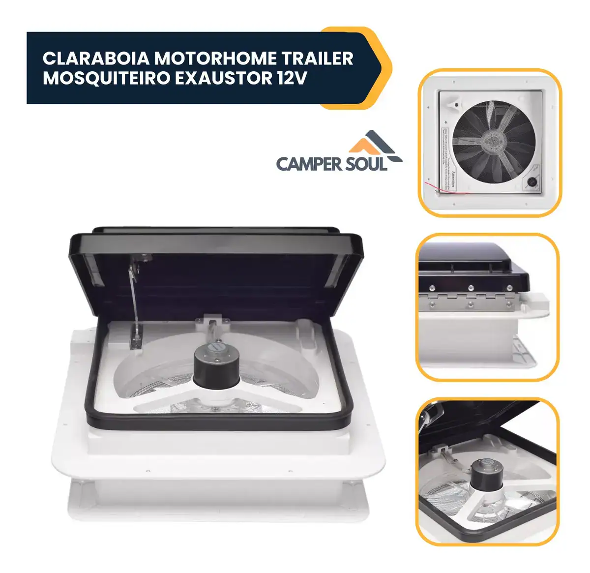 Claraboia Exaustor Ventilador Mosquiteiro Motorhome Trailer - Imagem 2