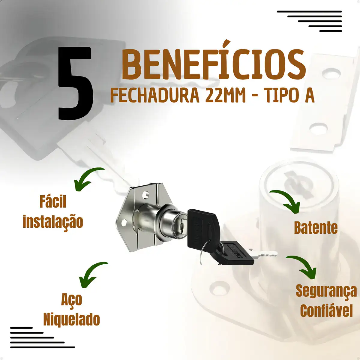 Kit 2 Tranca Gaveta Fechadura Chave Porta Moveis Escritório 22mm Cor Cromado - Imagem 3