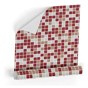 Papel De Parede Adesivo Azulejo Pastilhas Vermelha 2,5m