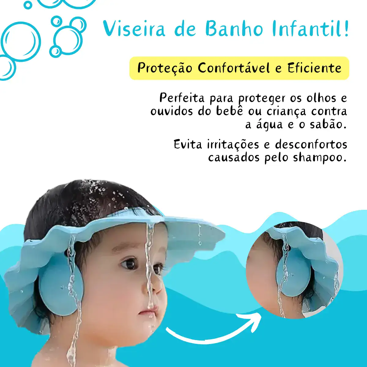 Viseira Banho Infantil Proteção Água Olhos Ouvidos Chapéu