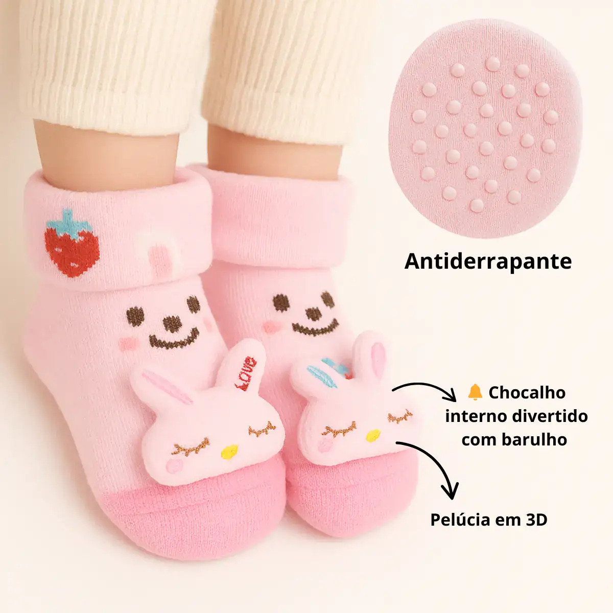 Kit 06 Pares Meia Bebê Bichinho Infantil Inverno Pelúcia 3d - Imagem 3