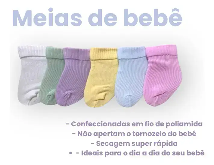 Kit 12 Pares Meia Bebê Rn Enxoval Saída Maternidade