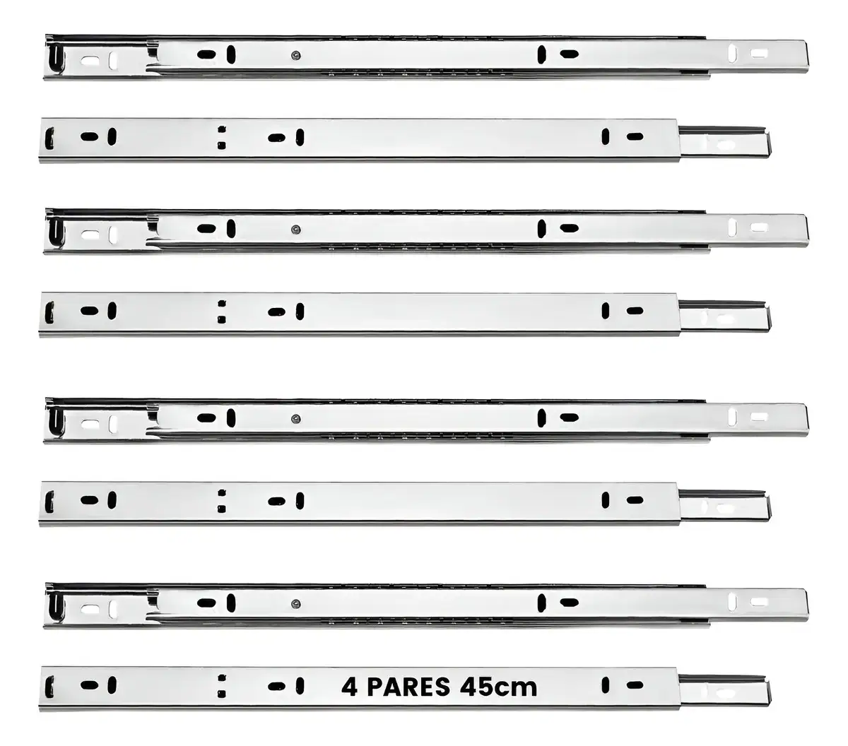 kit 4 pares Corrediça Telescópica 45cm Aço Zincado 20kg Para Gavetas Compra Segura Ekom - Imagem 3