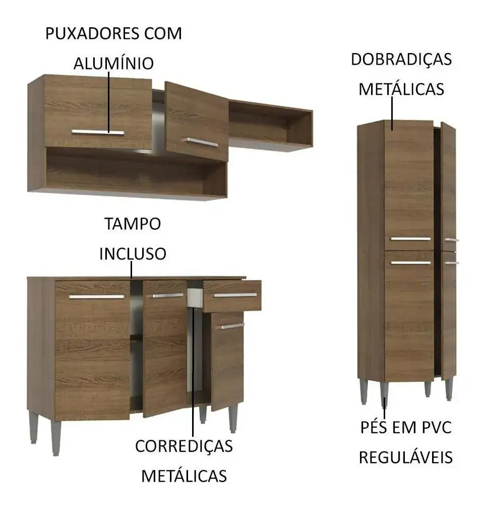 Cozinha Compacta Madesa Emilly Pop Com Armário E Balcão Cor Rustic - Imagem 2