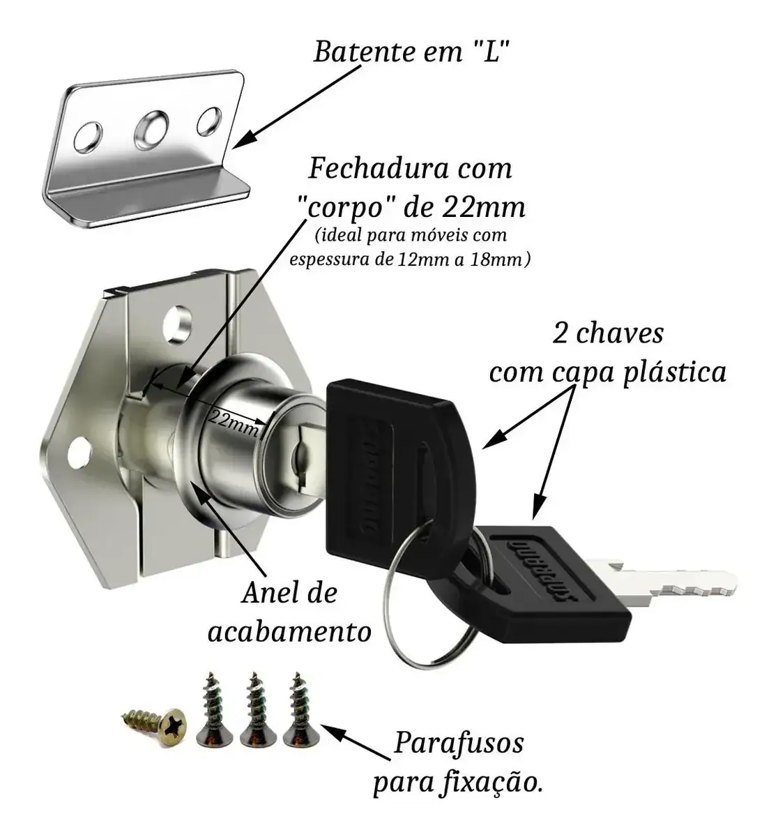 Kit 2 Fechaduras + 2 Trincos Portas Armario Guarda Roupa - Imagem 3